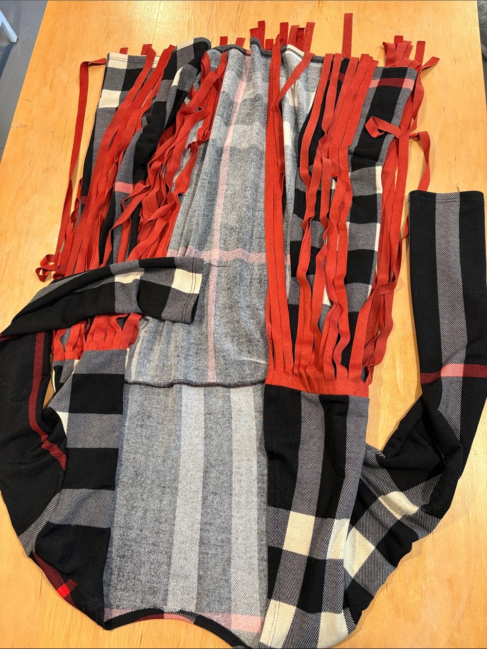 Source Unknown ~ Orange Black Gray Plaid Fringe Cardigan
